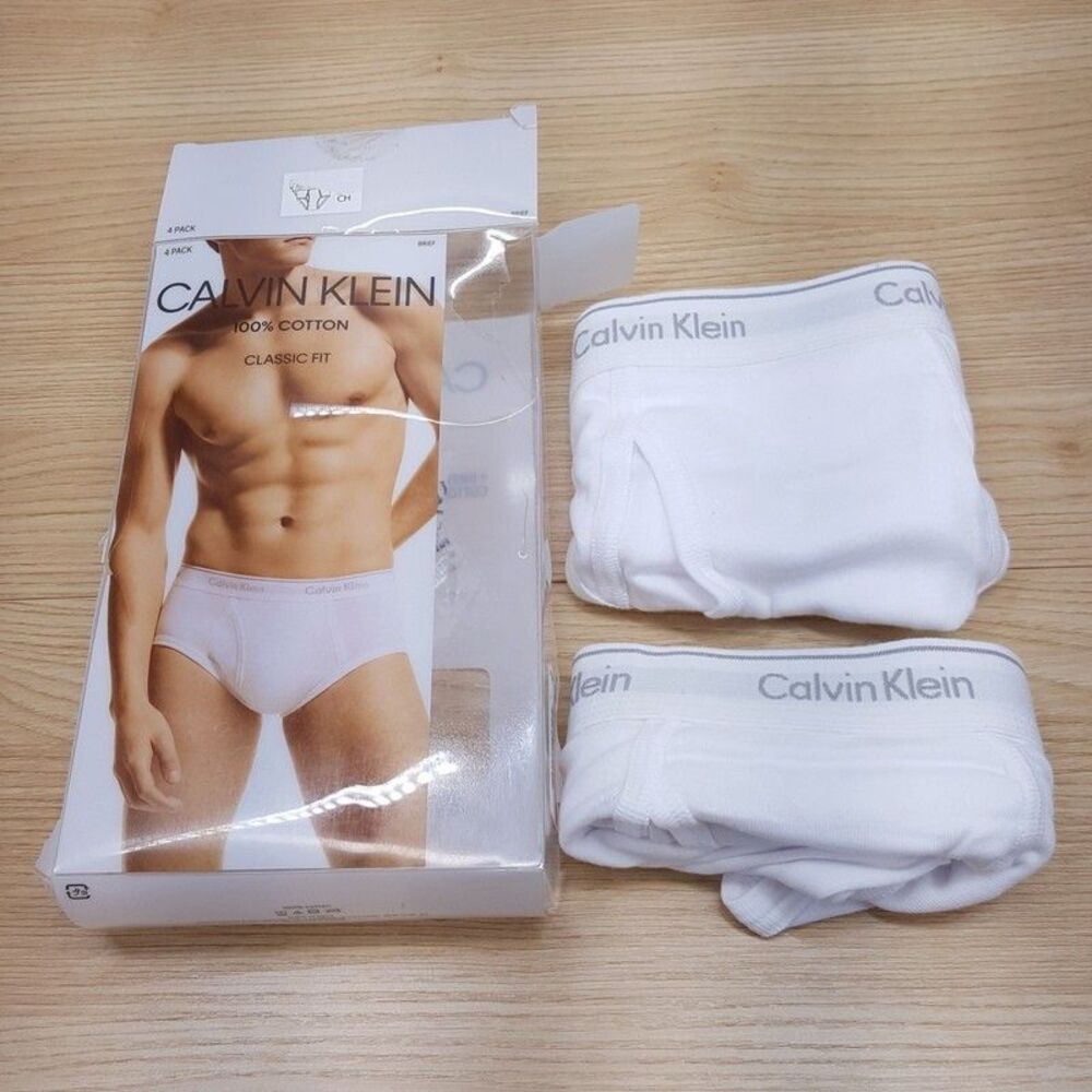 CALVIN KLEIN Briefs Mens Small White 2-Pack 100% Cotton Brief Classic Fit
